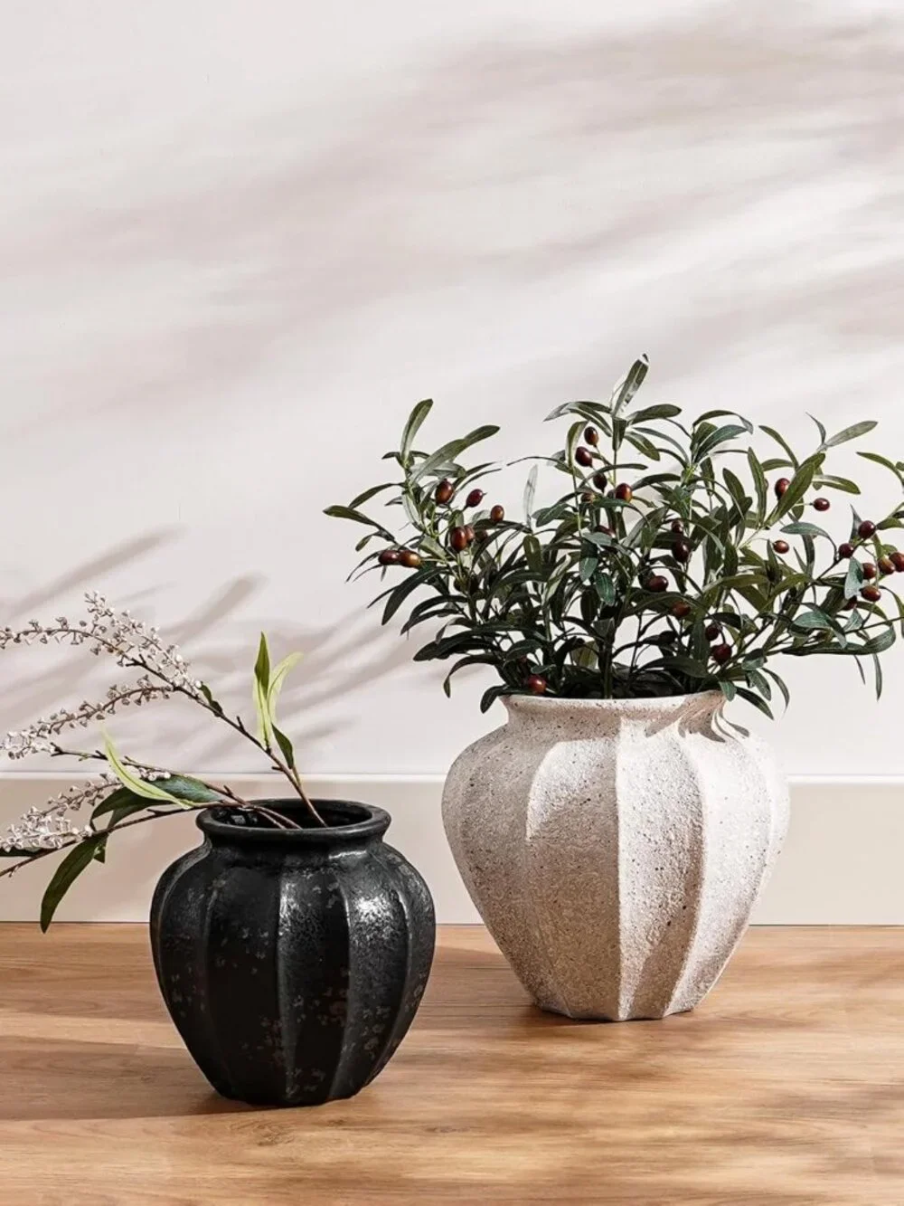 Textured White Ceramic Flower Vase, 9.3-Inch Rustic Home Decor Accent